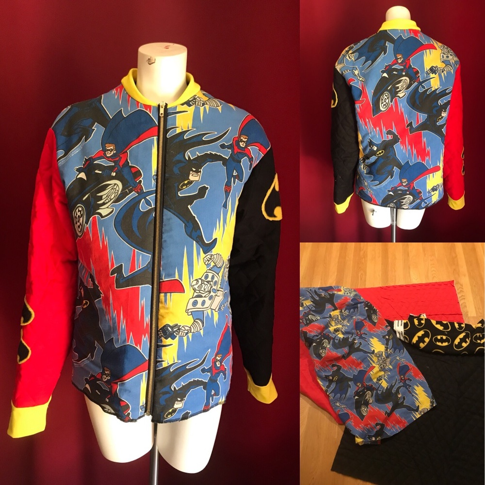 Custom bomber jacket made from a 1996 Batman sheet